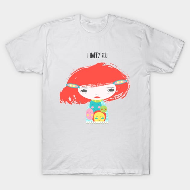 Smiley Face Girl Red Hair T-Shirt by tracey